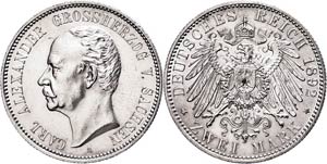 Saxony-Weimar-Eisenach 2 Mark, 1892, Carl ... 