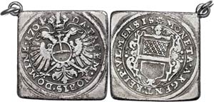 Ulm Stadt Gulden, 1704, Klippe gehenkelt, ss ... 
