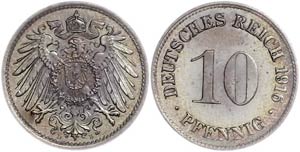 Kleinmünzen 1871-1922 10 Pfennig,1916, D, ... 