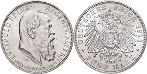 Bavaria 5 Mark, 1911, Luitpold I., 90. ... 