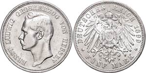 Hesse 5 Mark, 1899, Ernst Ludwig, a little ... 
