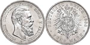 Prussia 5 Mark, 1888, Friederich III., ... 