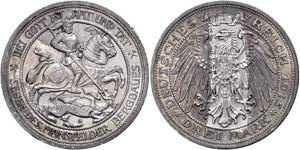 Preußen 3 Mark, 1915, Mansfeld, Randfehler, ... 