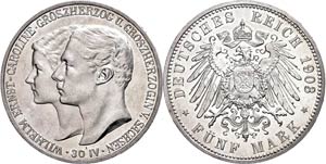 Saxony-Weimar-Eisenach 5 Mark, 1903, Wilhelm ... 
