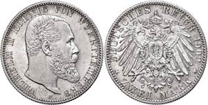 Württemberg 2 Mark, 1902, Wilhelm II., f. ... 