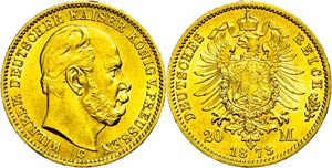 Prussia 20 Mark, 1873, C, Wilhelm I., small ... 