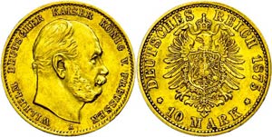 Prussia 10 Mark, 1875, Wilhelm I., very ... 