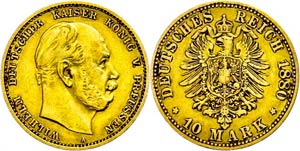 Preußen 10 Mark, 1880, Wilhelm I., ss., ... 