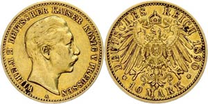 Preußen 10 Mark, 1890, Wilhelm II., ss, ... 