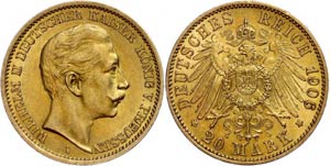 Preußen 20 Mark, 1894, Wilhelm II., winz. ... 
