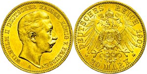 Prussia 20 Mark, 1901, Wilhelm II., small ... 