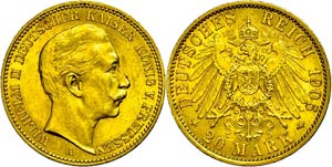 Preußen 20 Mark, 1905, Wilhelm II., kl. ... 