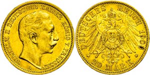 Prussia 20 Mark, 1906, Wilhelm II., A, small ... 
