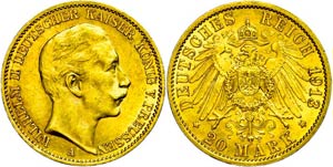 Preußen 20 Mark, 1913, Wilhelm II., wz. ... 