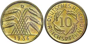 Coins Weimar Republic 10 Reichs penny, 1936, ... 