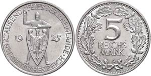 Coins Weimar Republic 5 Reichmark, 1925 A, ... 