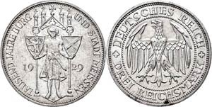 Münzen Weimar 3 Reichsmark, 1929 E, 1000 ... 
