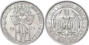 Münzen Weimar 3 Reichsmark, 1929 E, 1000 ... 