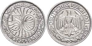 Münzen Drittes Reich 50 Reichspfennig, ... 