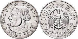 Münzen Drittes Reich 5 Reichsmark, 1933 E, ... 
