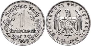 Münzen Drittes Reich 1 Reichsmark, 1939, B, ... 