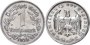 Münzen Drittes Reich 1 Reichsmark, 1939, E, ... 
