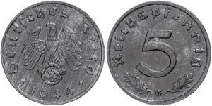 Münzen Drittes Reich 5 Reichspfennig, 1944, ... 