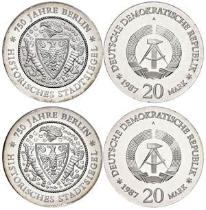 Münzen DDR 2x 20 Mark, 1987, 750 Jahre ... 