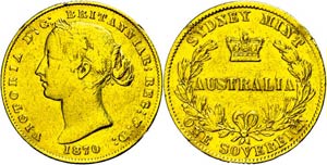 Australia Sovereign, 1870, Victoria, Sydney ... 