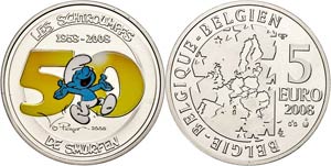 Belgium 5 Euro, 2008, 50 years The Smurfs - ... 