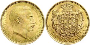 Denmark 20 coronas, Gold, 1913, Christian ... 