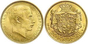 Denmark 20 coronas, Gold, 1915, Christian ... 