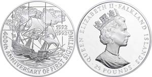 Münzen Falklandinseln 25 Pounds, 1992, ... 