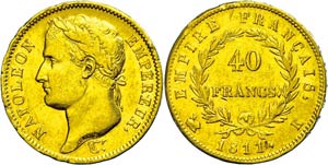 France 40 Franc, Gold, 1811, Napoleon, ... 