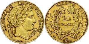 France 20 Franc, Gold, 1851, Ceres head, Mzz ... 