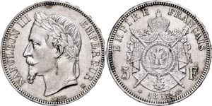 France 5 Franc, 1867, Napoleon III., BB ... 