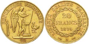 France 20 Franc, Gold, 1896, type standing ... 