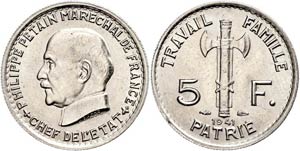 France 5 Franc, copper / nickel, 1941, ... 
