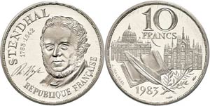 France 10 Franc, 1983, Piédfort, Stendhal, ... 