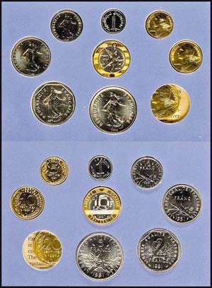 Frankreich 1 Centime bis 10 Francs, 1991, ... 