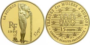 Frankreich 100 Francs/15 Euro, Gold, 1996, ... 