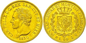 Italien Sardinien, 80 Lire, Gold, 1830, Karl ... 