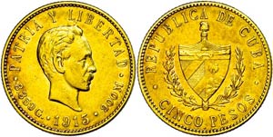 Kuba 5 Pesos, Gold, 1915, Fb. 4, ss.  ss