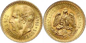Mexiko 2 Pesos, 1945, Gold, Hidalgo, ... 