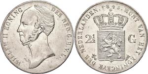 Niederlande 2 1/2 Gulden, 1843, Wilhelm II., ... 