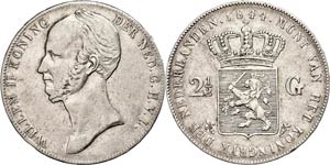Niederlande 2 1/2 Gulden, 1844, Wilhelm II., ... 