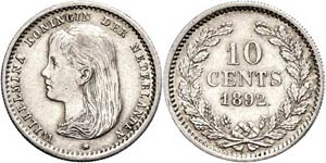 Niederlande 10 Cent, 1892, Wilhelmina, ... 