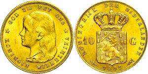 Niederlande 10 Gulden, 1897, Wilhelmina, vz  ... 
