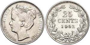The Netherlands 25 cent, 1902, Wilhelmina, ... 