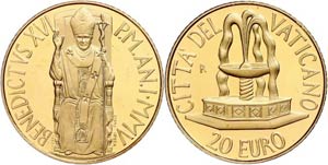 Vatican 20 Euro, Gold, 2005, sacraments the ... 